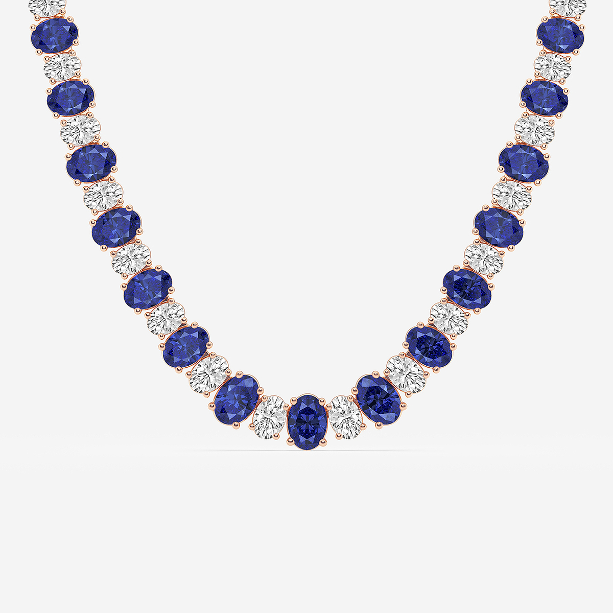 Additional Image 1 for  7.5x5.2 mm Oval Cut Created Sapphire and 10 ctw Oval Lab Grown Diamond Graduated Necklace